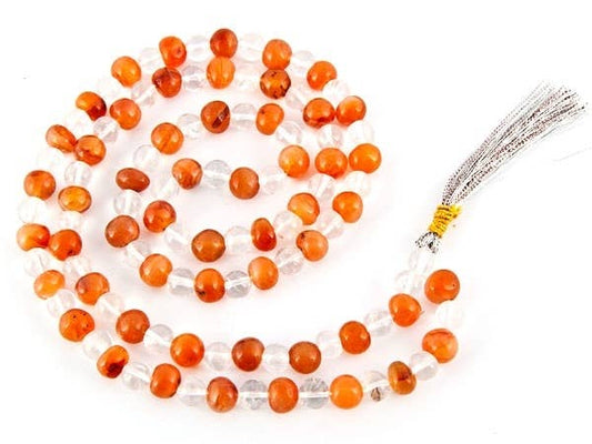 Crystal Quartz & Carnelian Prayer Mala - 8mm