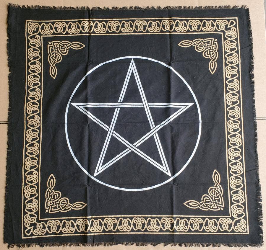 Pentagram Altar Cloth Gold/Silver Print on Black 36" Square