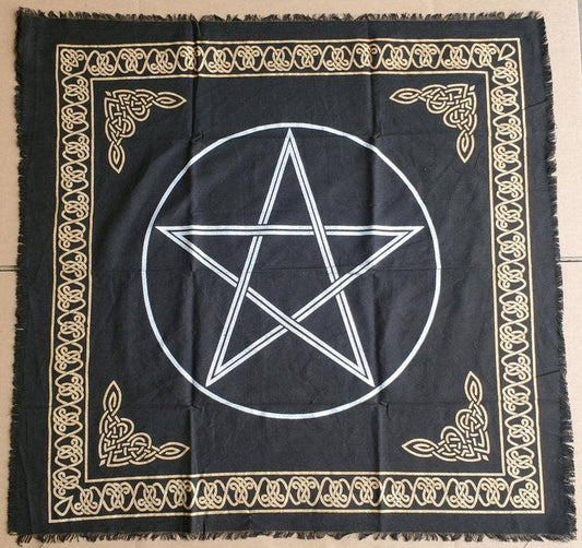 Pentagram Altar Cloth Gold/Silver Print on Black 36" Square