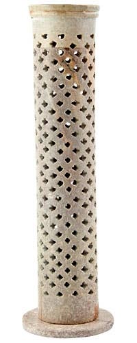 Jali Carved on Natural Stone Incense Tower - 10"H