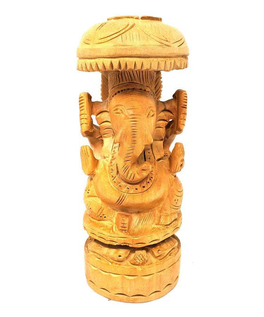 Ganesh Hand Carved Wood Statue 2.5"L x 6"H