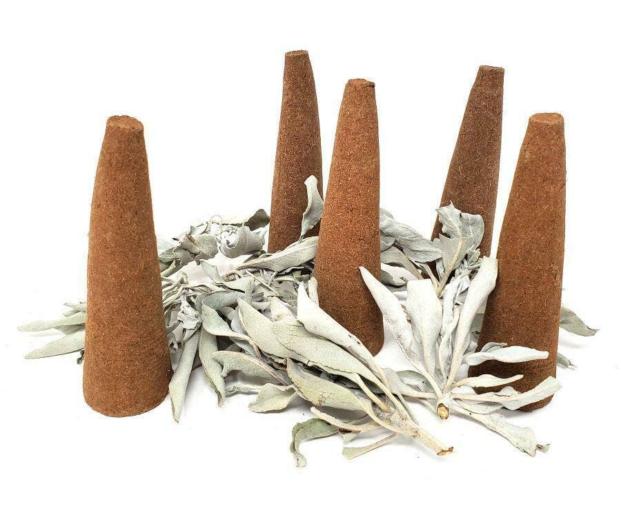 5 Large White Sage Smudge Cones 3.5"H Handmade