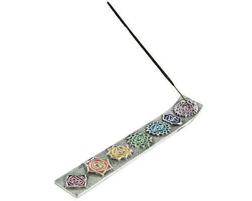 2 Pieces Seven Chakra Carved Aluminum Incense Stick Burner 9