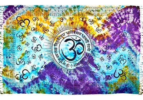 Om With Gayatri Mantra in Tie Dye Scarve / Altar Cloth 42x68