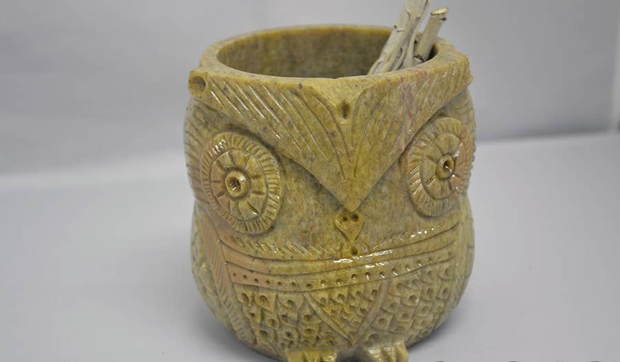 OWL Carved Natural Soap Stone Bowl 3.75'' x 4'' x 4''H