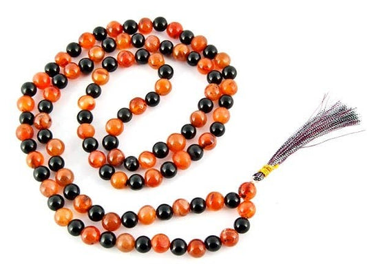 Black Agate & Carnelian Prayer Mala - 8mm