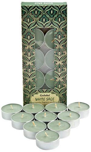 Goloka White Sage Tea Light Candles (10 Per Pack)