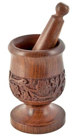 Wood Hand Carved Mortar & Pestle - 5"H, 3"D WBR22