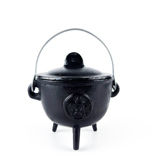 Pentacle Cast Iron Cauldron with Lid - 5"H, 4.5"D