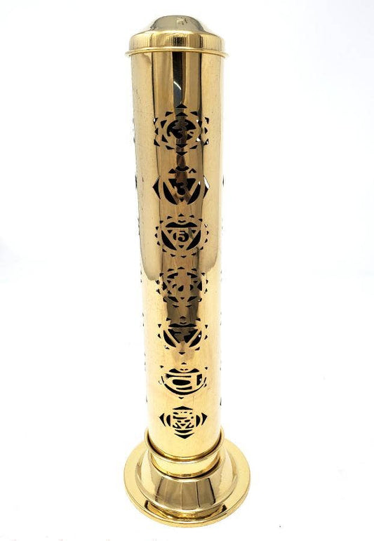 Carved Design Brass Incense Tower Burner 12" for Sticks and