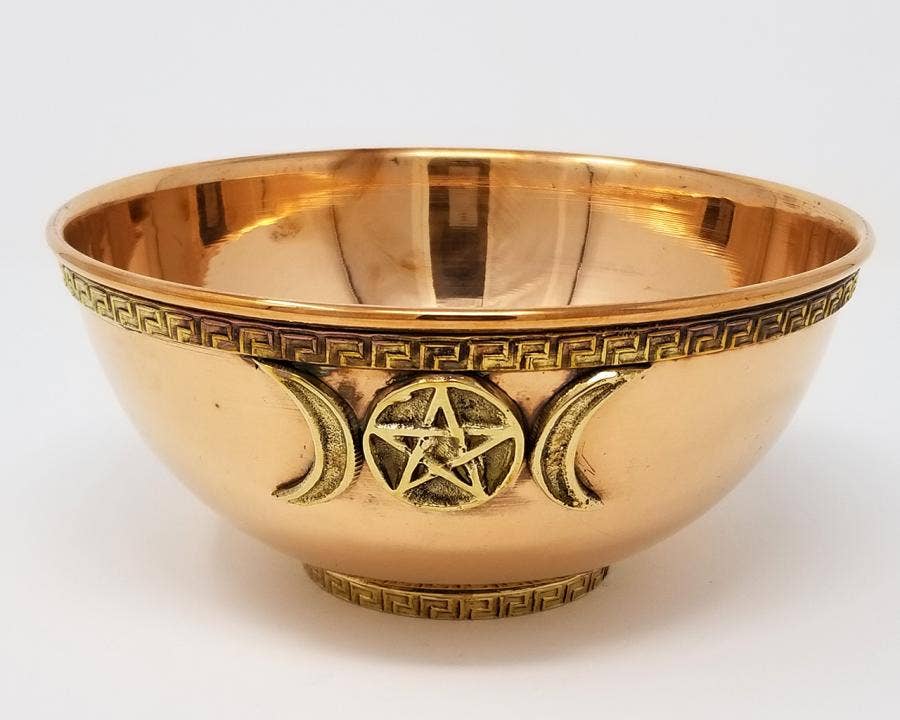 Triple Moon Pentacle Copper Offering Bowl 6"D