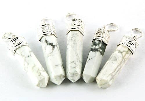 5 Pieces Howlite Pencil Point Pendant Set - 1.5"L