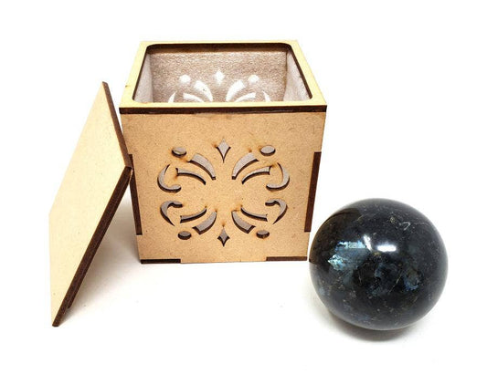 40-55mm LARVIKITE Gemstone Sphere with wooden Box