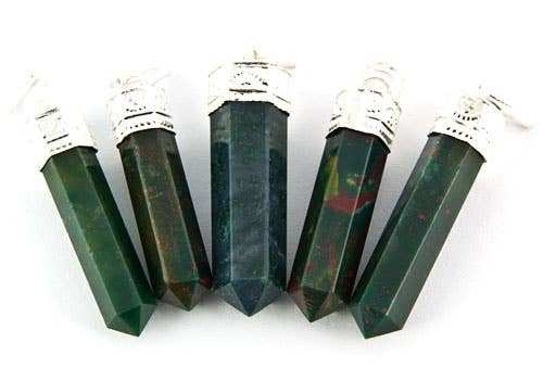 5 Pieces Bloodstone Pencil Point Pendant Set - 1.5"L