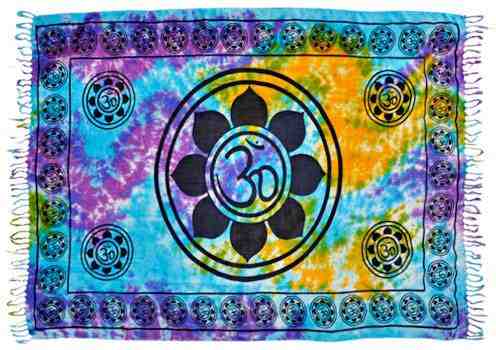 Lotus Om Symbol in Tie Dye Scarve / Altar Cloth - 42"x68"