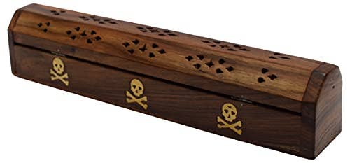 Skull Wood Incense Box Burner 12"L (2 pieces)