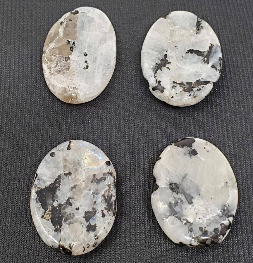 Worry Gemstone - Rainbow Moonstone Oval Stones (4 Pack) 1-1.