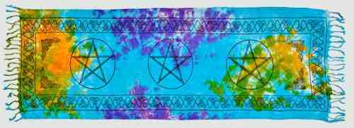 3 Pentacle in Tie Dye Scarve / Altar Cloth - 22" x 68"