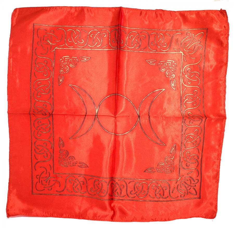 Triple Moon Altar Cloth Golden print on Red Satin 21x21"