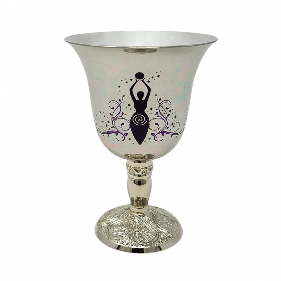 Stainless Steel Chalice with Goddess of Earth Design 4.75"H