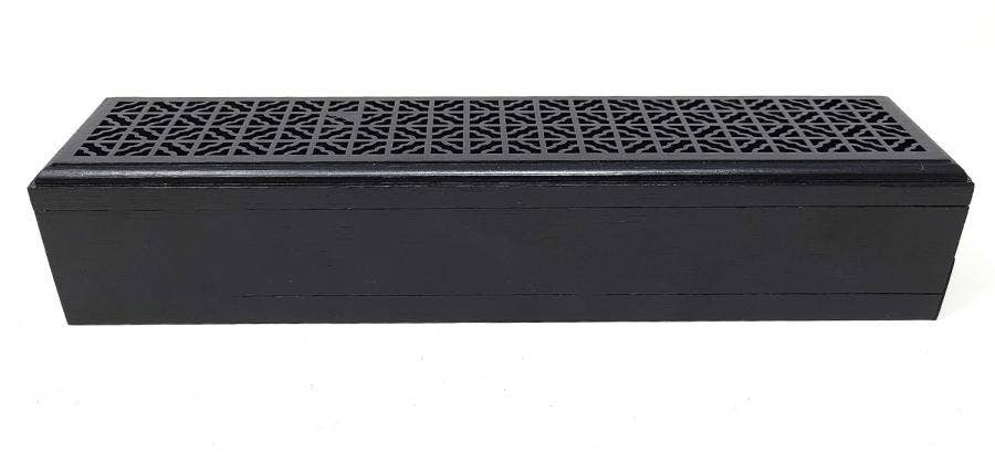 Large Size- Black Finish Wood Incense Box Burner w/Storage