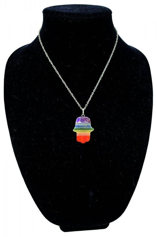 7 Chakra Bonded Gemstone Hamsa Pendant approx 1.5"