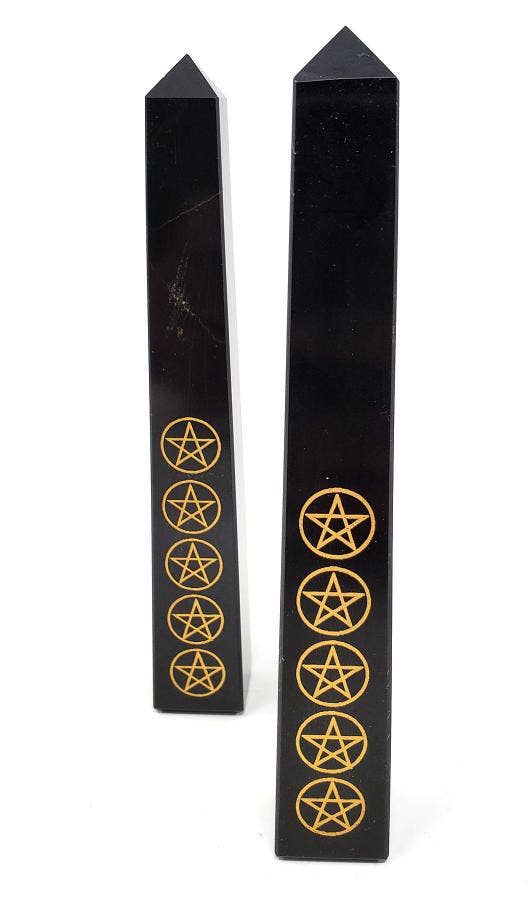 Black Agate - 5 Pentagram Obelisk Tower 6-7" (2 Pc)