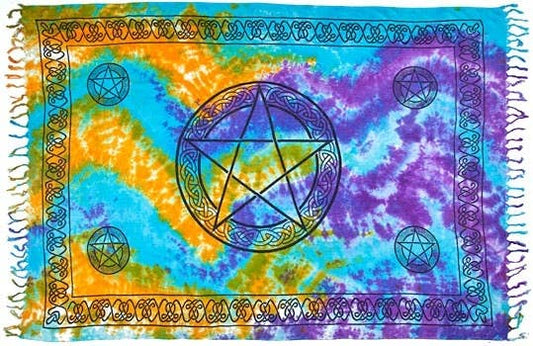 Pentacle in Tie Dye Scarve / Altar Cloth - 42"x68"