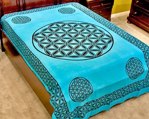 Flower of Life Tapestry (Turquoise) - 72" x 108"