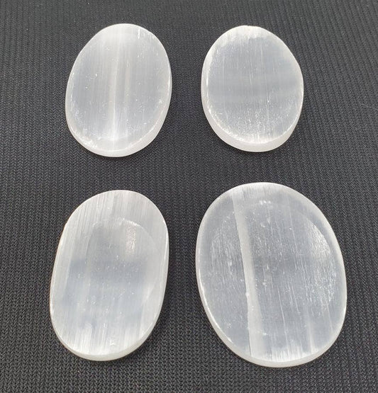 Worry Gemstone - Selenite Oval Stones (4 Pack) 1-1.5"L