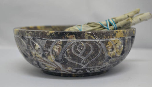 Natural Stone Carved Smudge Bowl 5"D x 2''H