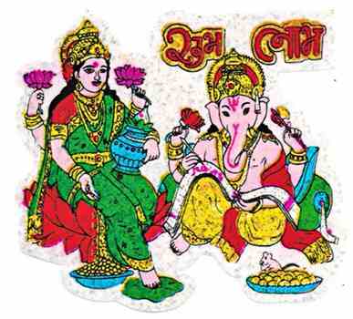 Laxmi And Ganesh Sticker - 3.5" x 3.25" (10 Per Pack)