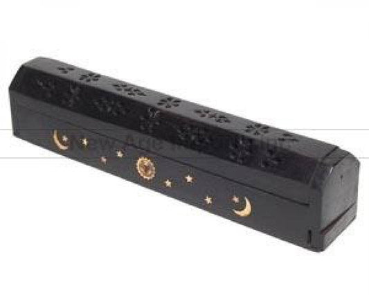 Celestial Wood Incense Box Burner Black 12"L (2 pieces)