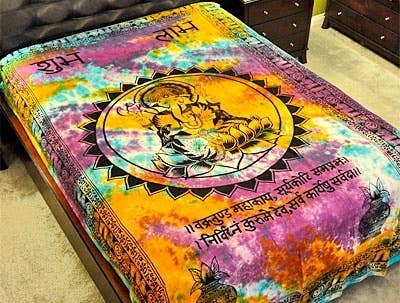 Ganesh with Mantra Tapestry (Tie Dye) - 72" x 108"