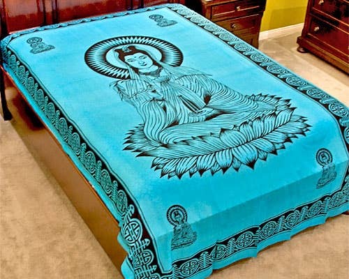 Kwan Yin Tapestry (Turquoise) - 72" x 108"