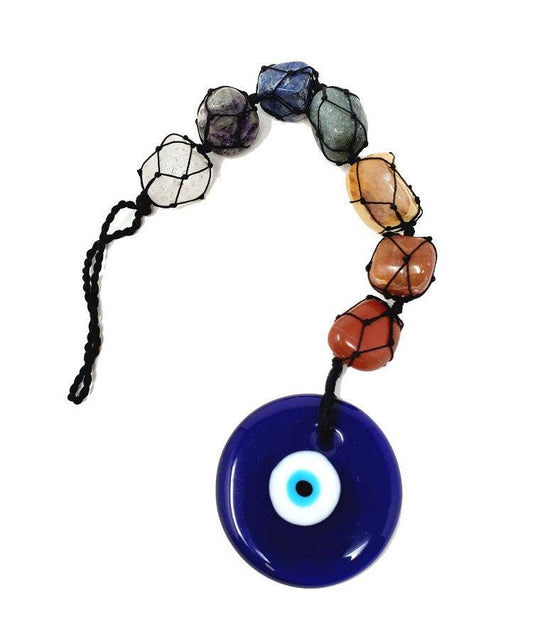 Large Evil Eye Seven Chakra Gemstone Wall Hanging 11-12" h