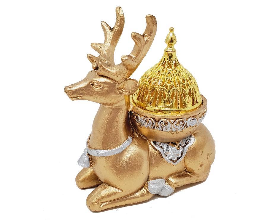 Gold Deer Incense Burner/Candle Holder 5"H 4.5"W