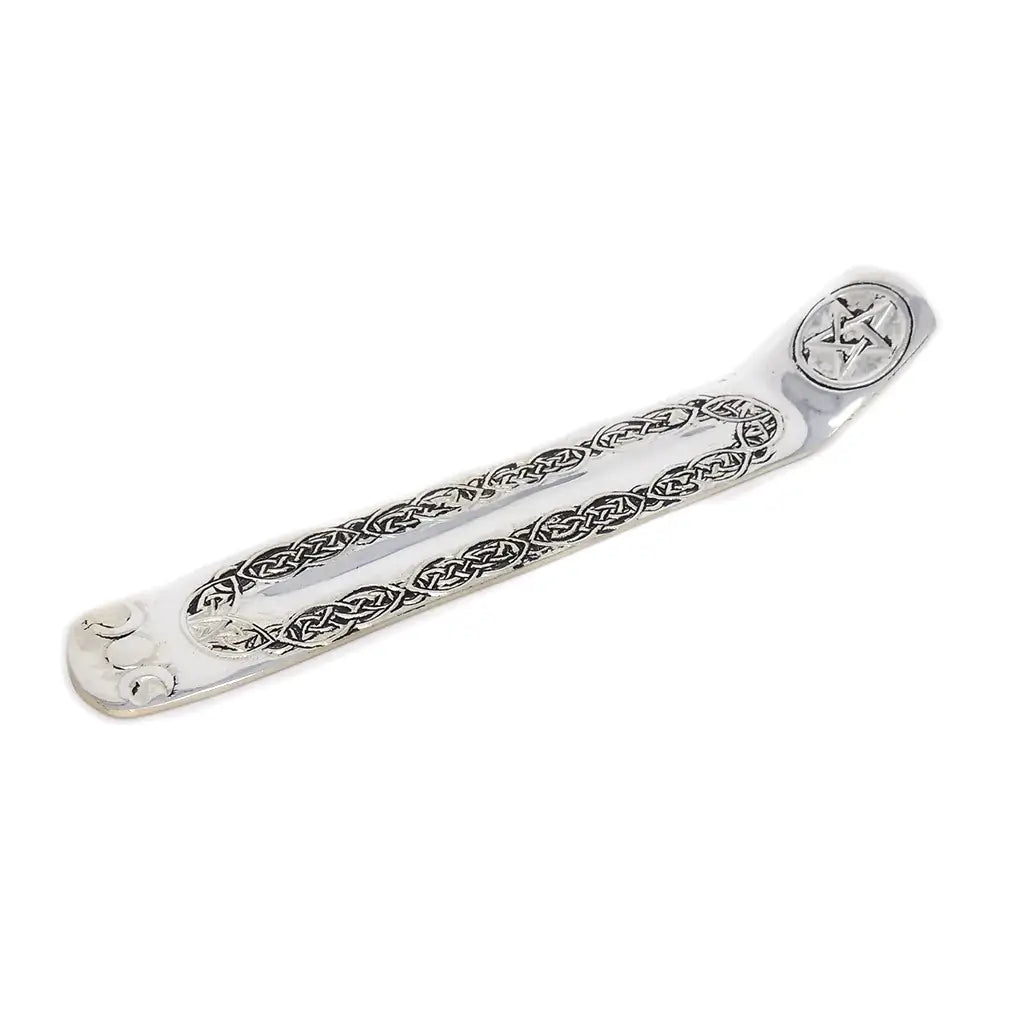 Triple Moon & Pentacle Silver Plated Stick Burner 9"Long