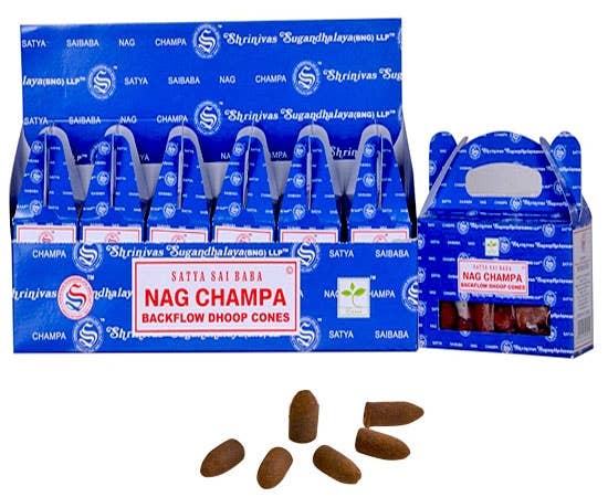 Satya Nag Champa Backflow Incense Cones - 24 Cones Pack 6 P