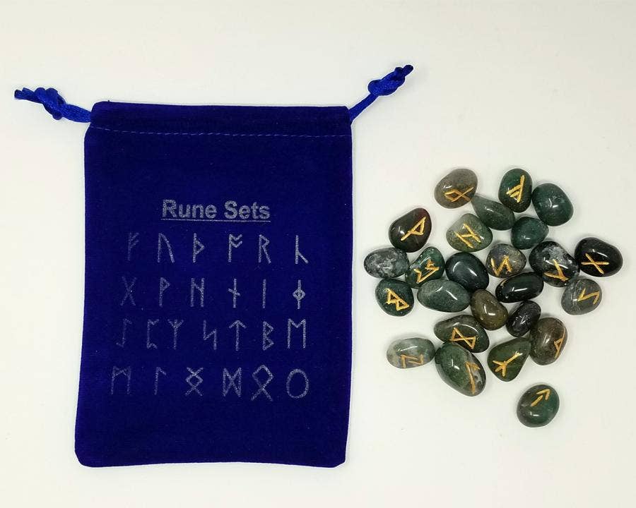 Moss Agate Rune Set