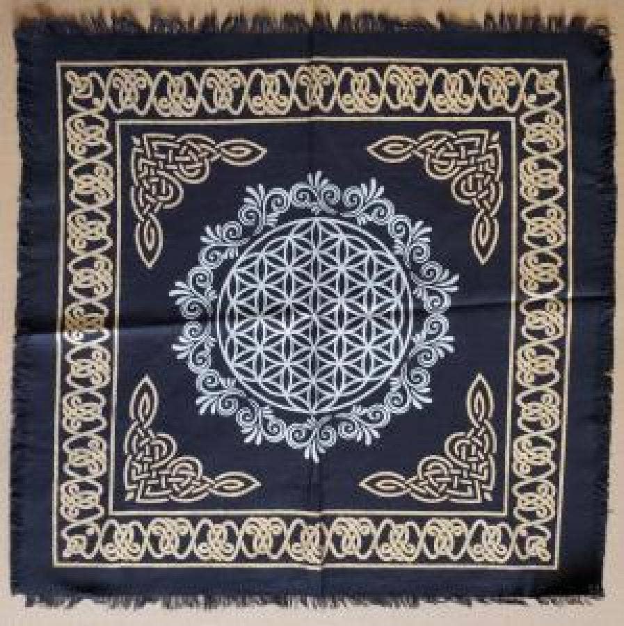 Flower of Life Altar Cloth 18x18" Gold & Silver print