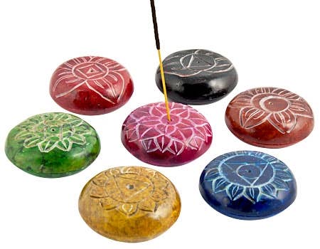 7 Pieces Chakra Pebble Stone Burner Set - 2.5"D