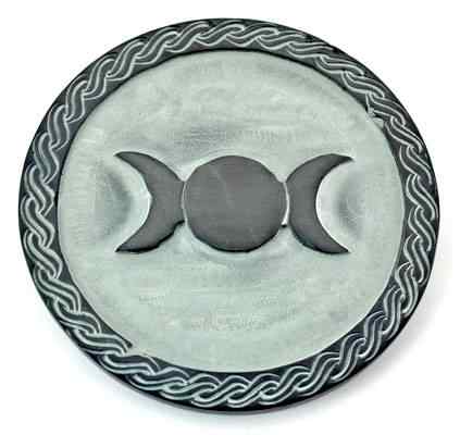 2 Pieces Triple Moon Altar Tile Green Stone - 6"D