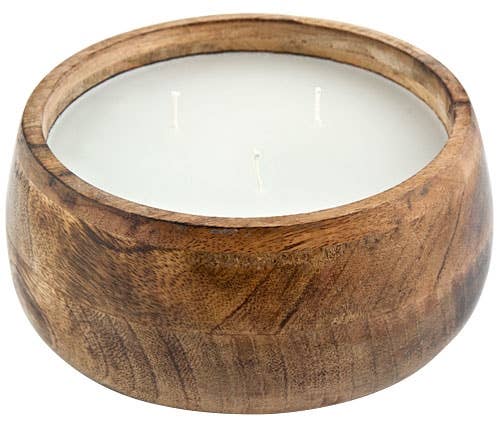 Natural Wooden Candle Pot with Wax - 3"H, 7"D