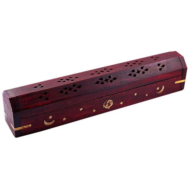 Celestial Wood Incense Box Burner Red 12"L (2 pieces)