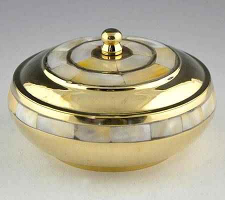 Brass Mother Of Pearl Bowl with Lid - 4"D, 2.25"H