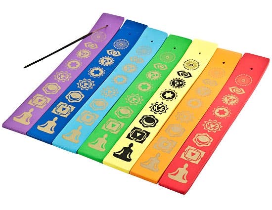 7 Pieces YOG Chakra Wooden Incense Stick Burner Set - 10"L