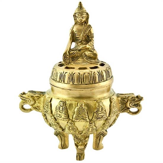 Tibetan Buddha Charcoal/Cone Burner with Lid - 6"H, 5"W