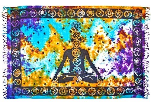 Seven Chakra Symbol in Tie Dye Scarve / Altar Cloth - 42"x68