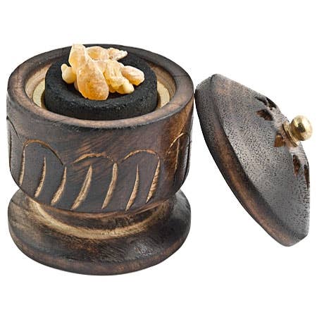 2 Pieces Wooden Carved Burner for Cone & Charcoal - 3.5"H, 2